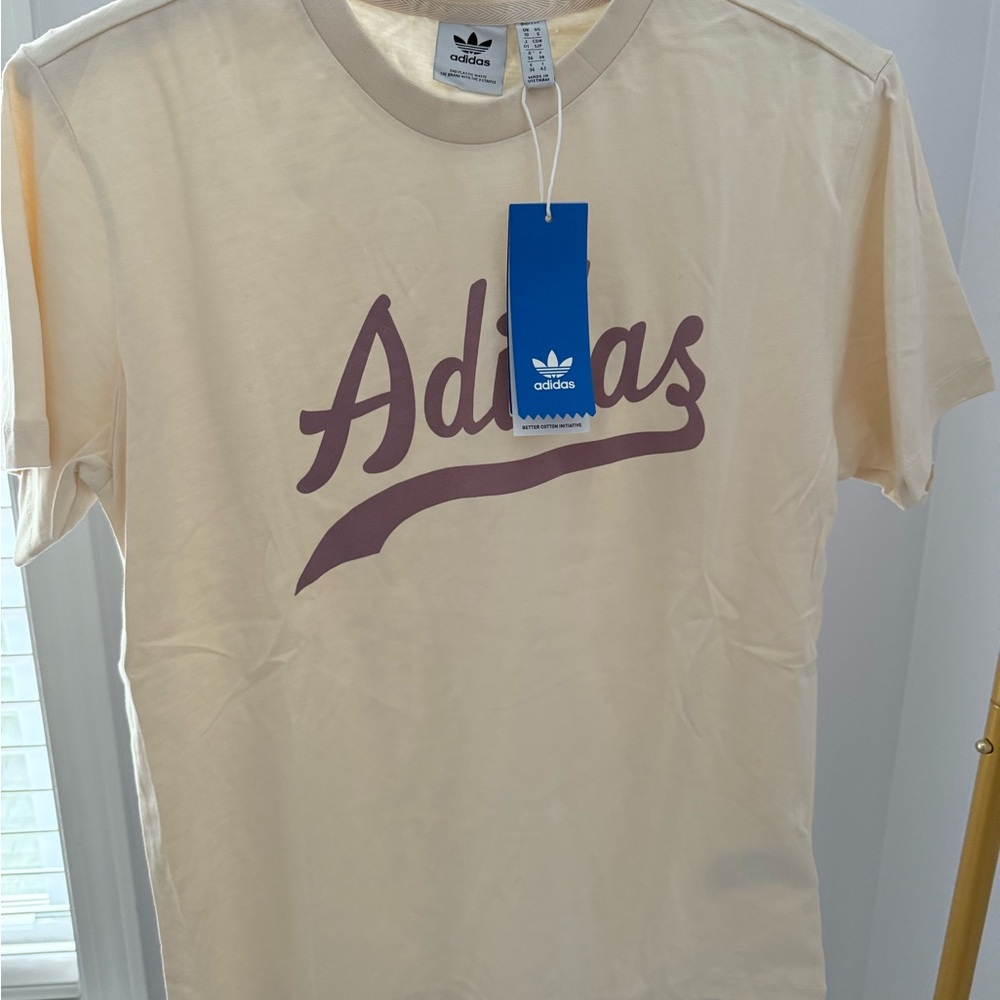 Adidas Wonder White/Cream Short Sleeve Tee Classic Crew Neck - NWT - Women S